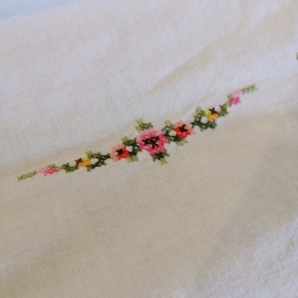 VTG Embroidered Floral Cross Stitch Crochet Tablecloth Hand Stitched Cut Work - Picture 14 of 16